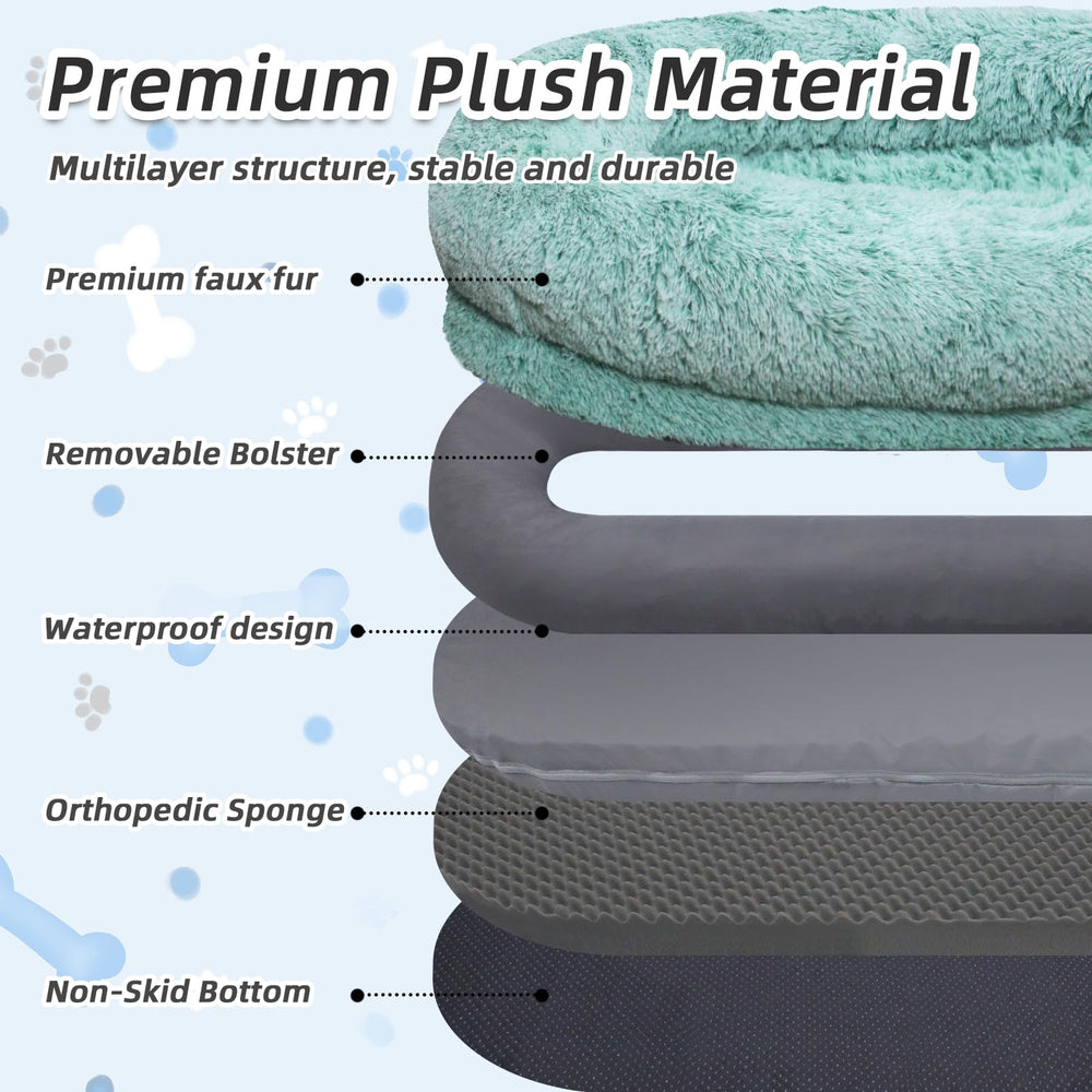 WROS Human Dog Bed bolster detail showcases supportive surround for hands and feet comfort.