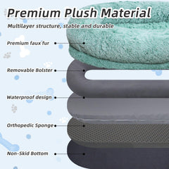 WROS Human Dog Bed bolster detail showcases supportive surround for hands and feet comfort.