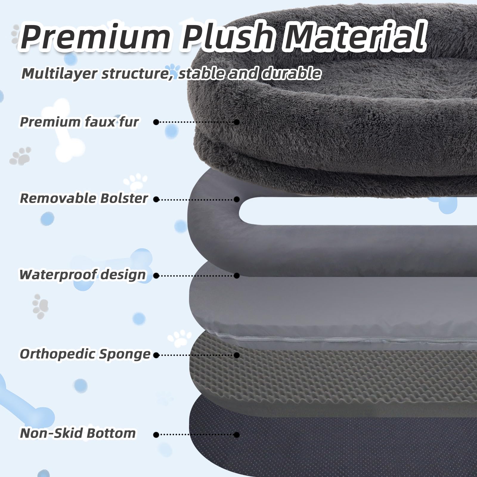 WROS human dog bed non-slip bottom keeps the surface secure during use.