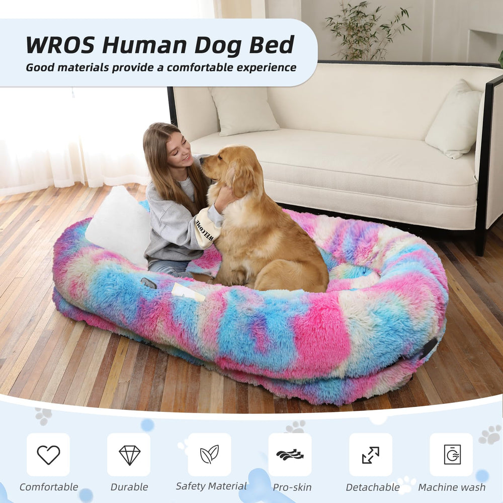 WROS human dog bed open inside highlights extra-large comfort for lounging