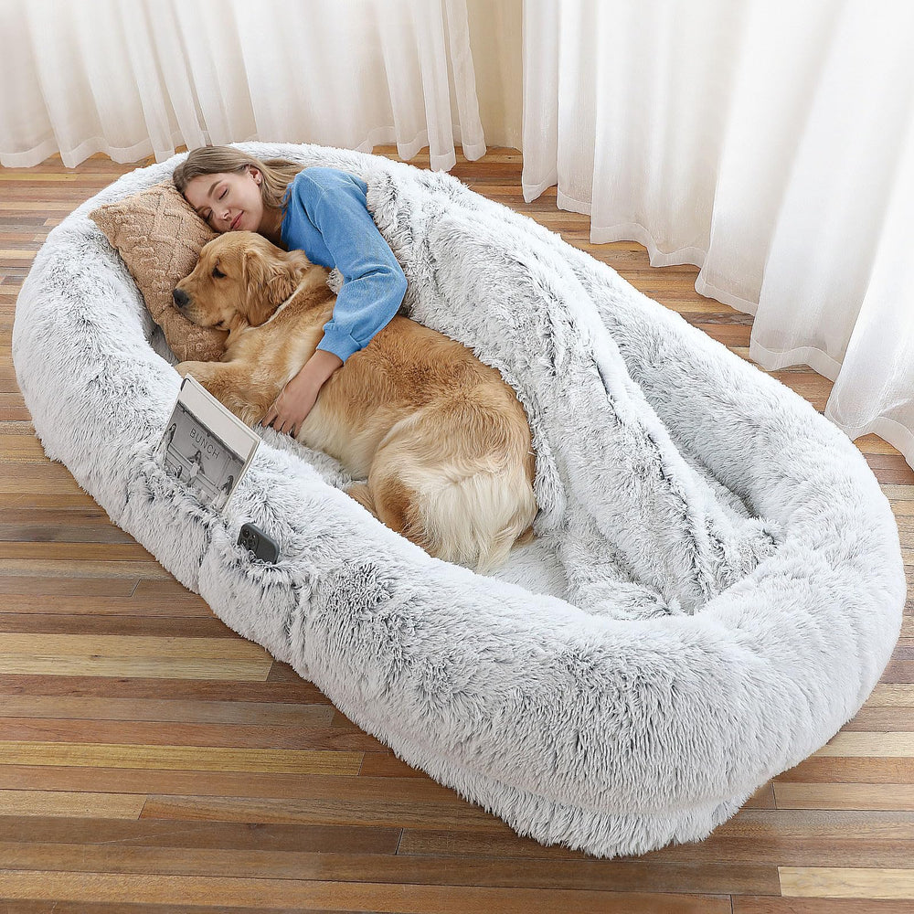The WROS Human Dog Bed setup offers shared lounging for you and your pet.