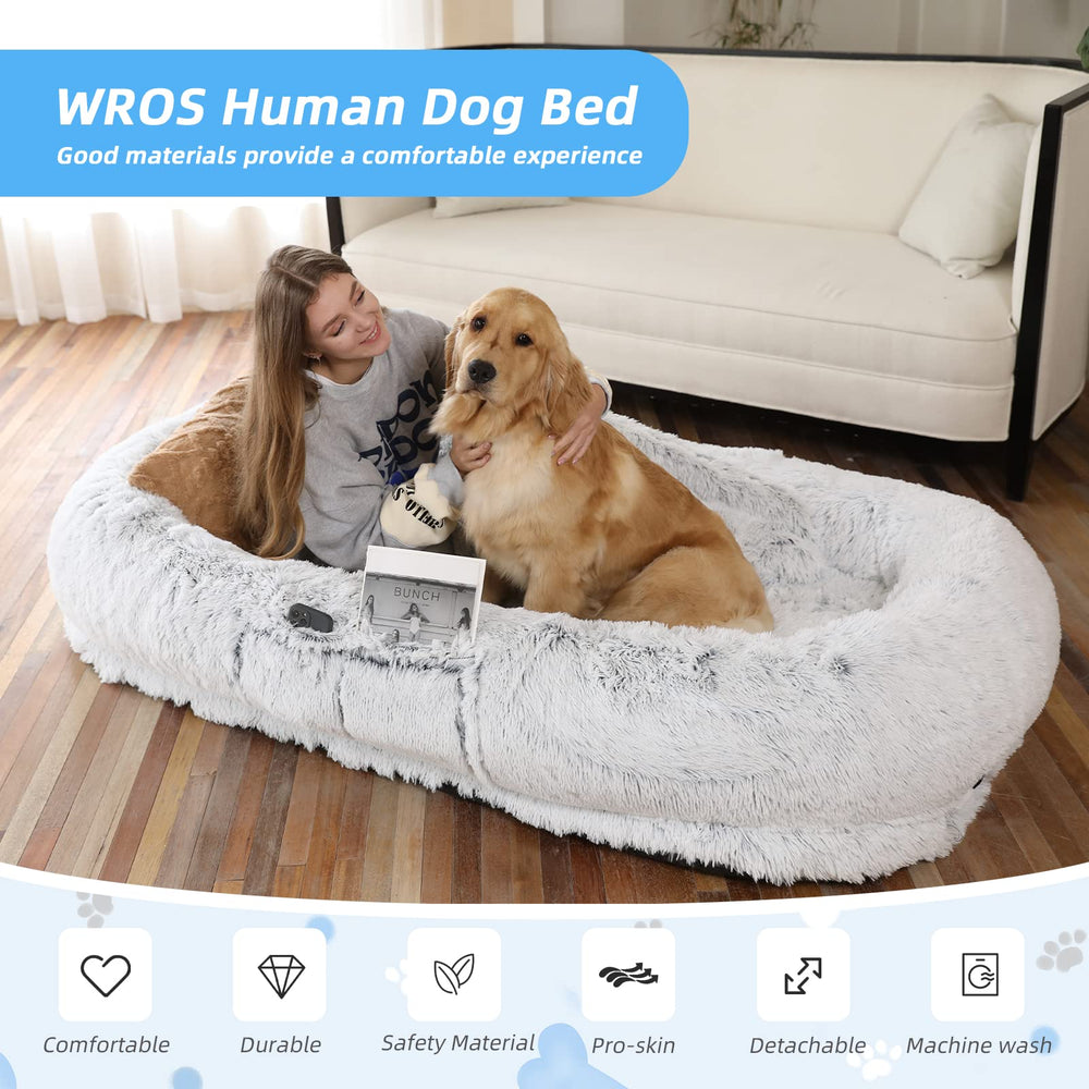 WROS Human Dog Bed soft-fabric plush cover delivers warmth and comfort.