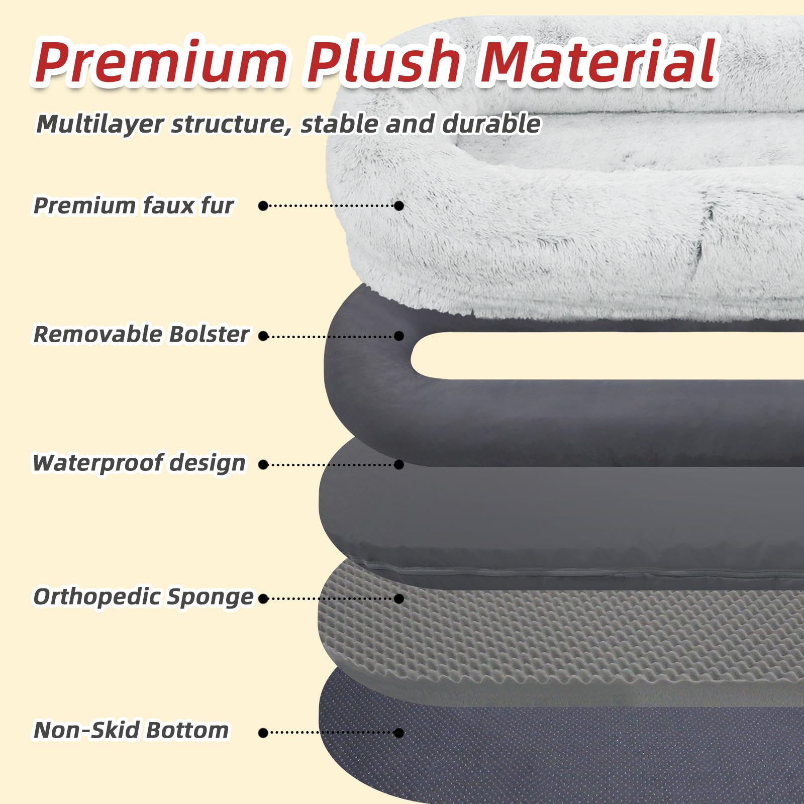 WROS Human Dog Bed storage pocket close-up with durable strap for portability.