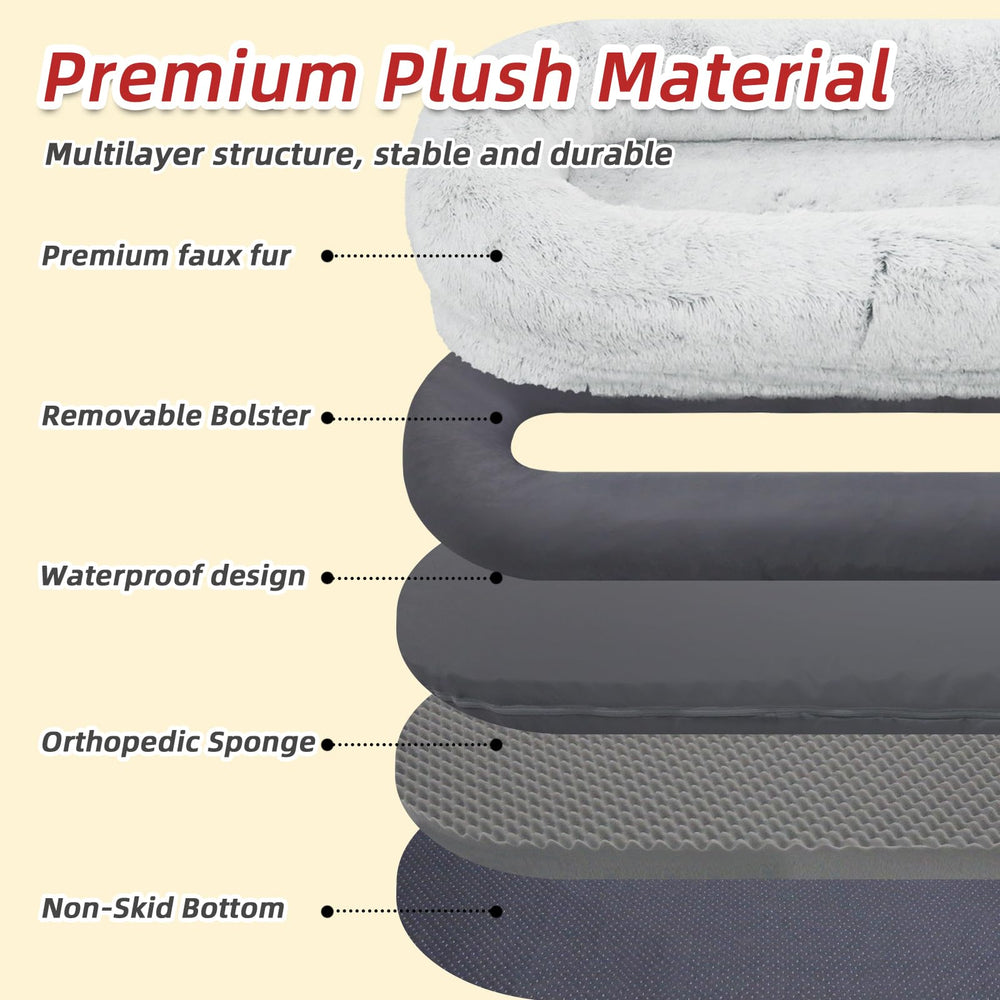 WROS Human Dog Bed storage pocket close-up with durable strap for portability.