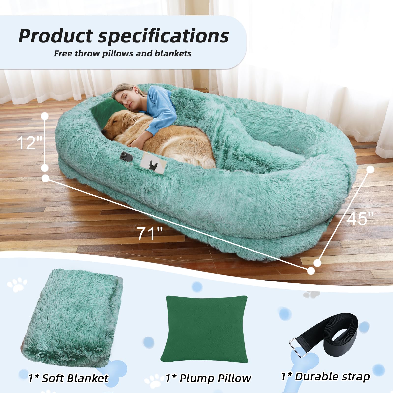 WROS Human Dog Bed strap & storage image demonstrates easy organization and space-saving setup.