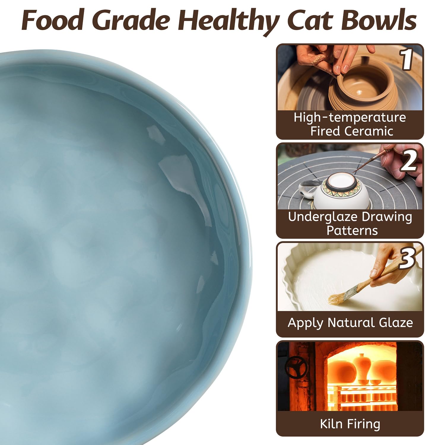 WROSWT 4-pack cat bowls offer space-saving storage and easy multi-pet feeding.