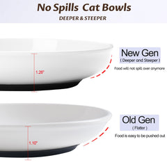 WROSWT cat bowls wide shallow design reduces whisker fatigue for comfortable eating.