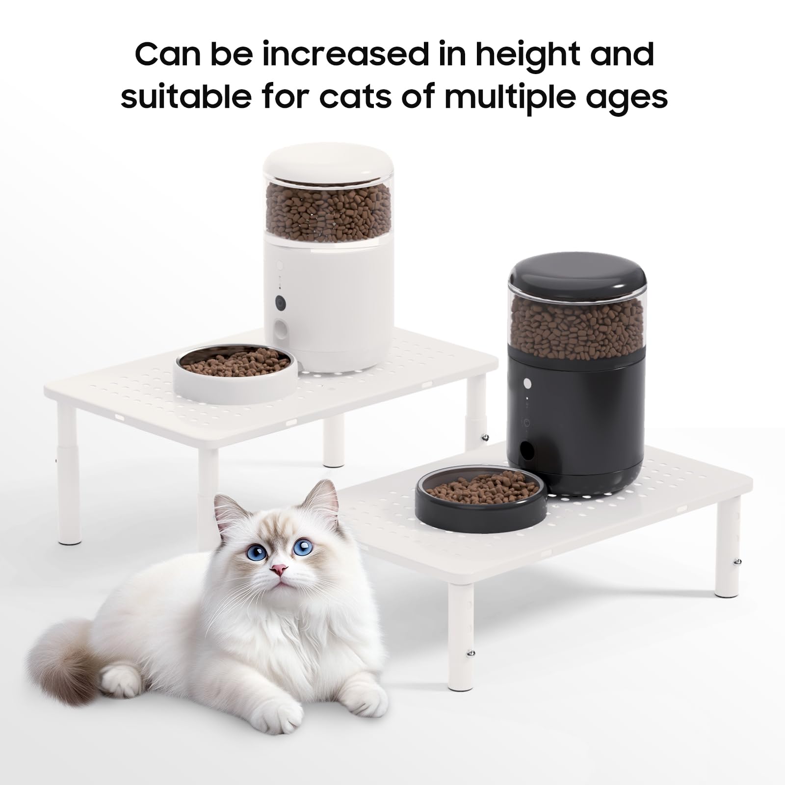 WSOWX adjustable feeder stand height settings adapt to growing cats and puppies