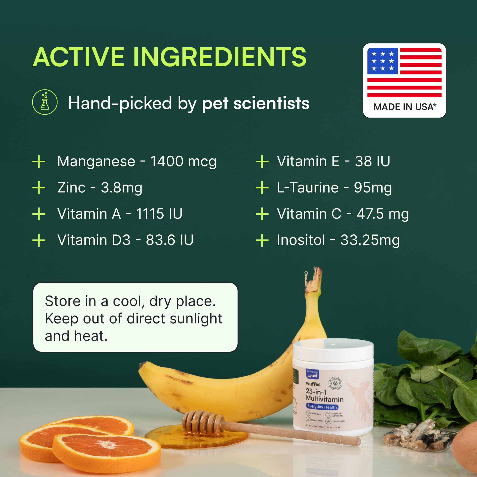 Wuffes 23-in-1 joints and gut health image suggests daily ease of movement and digestion