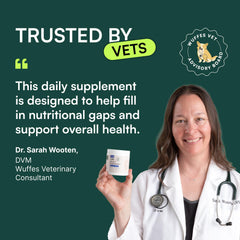 Wuffes dog multivitamin bottle highlighting all-in-one wellness formula