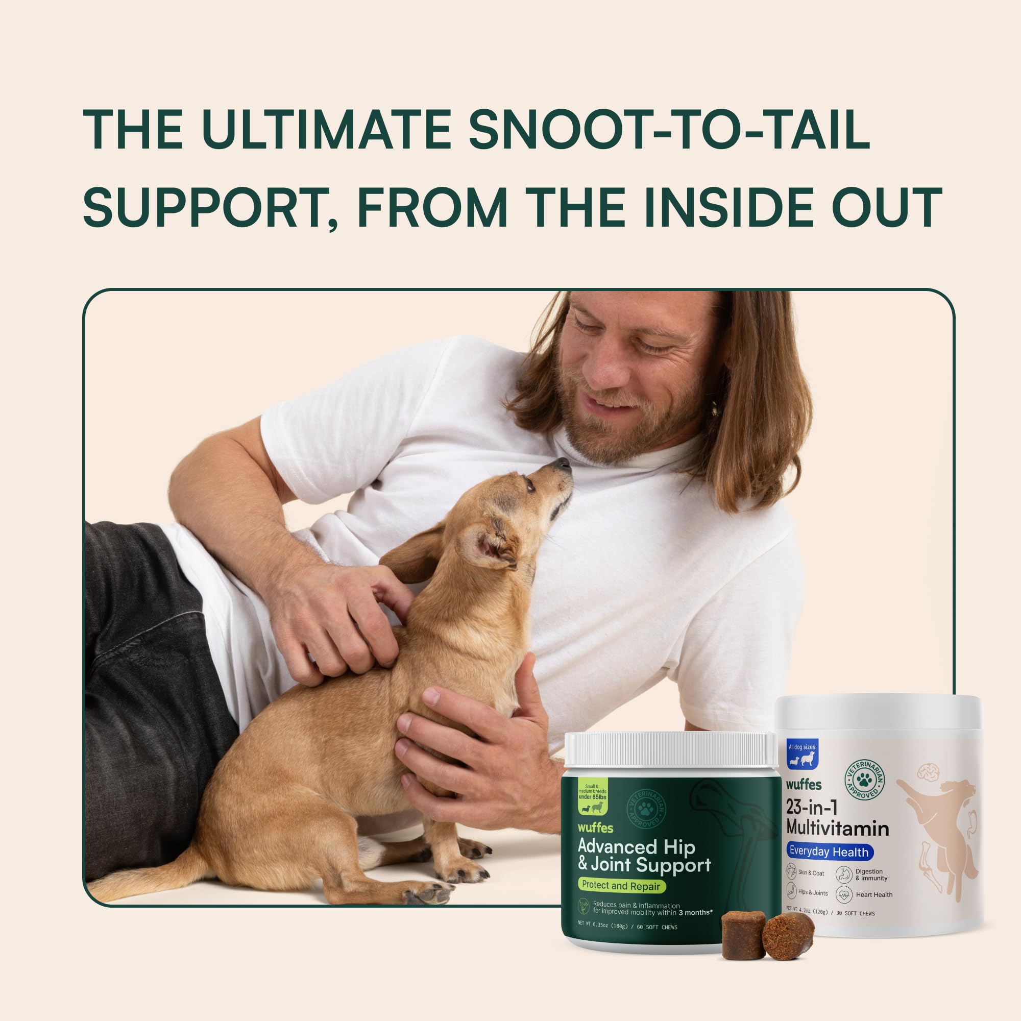 Wuffes dog skin coat digestive support closeup highlights ingredients