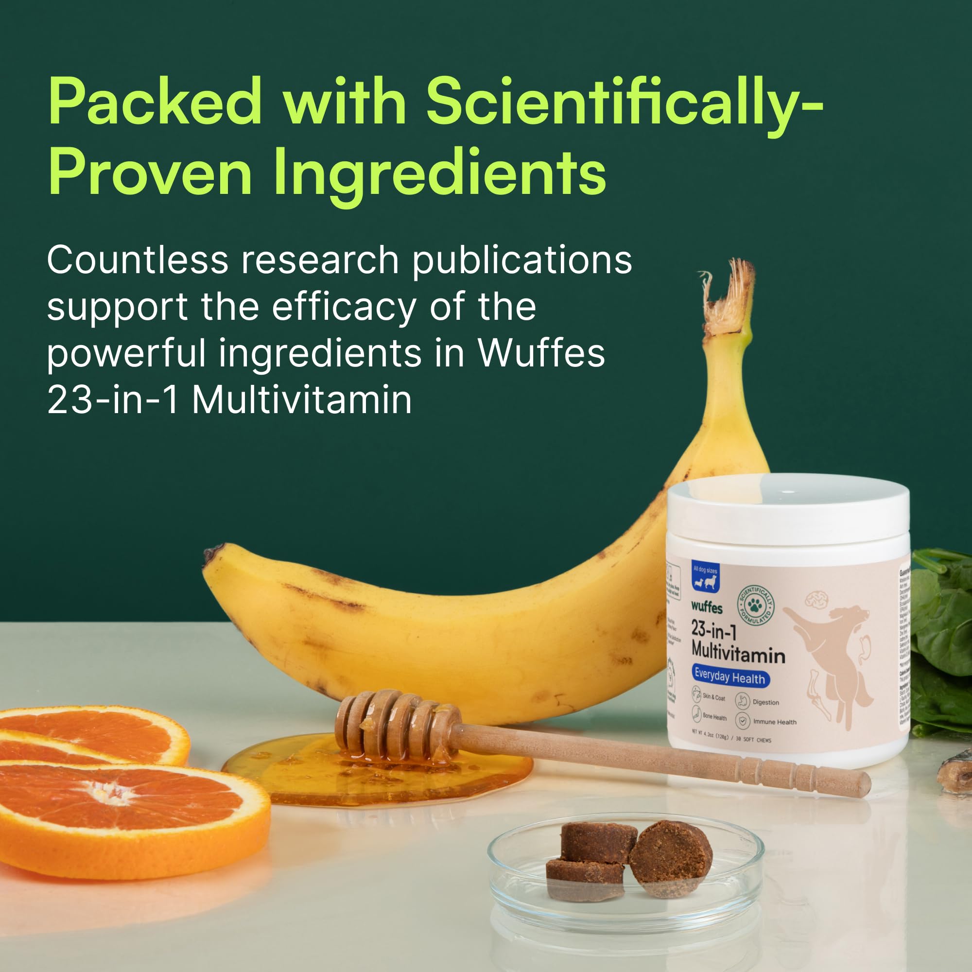 Wuffes soft chews offered to a dog, easy daily nutrition