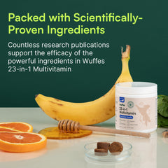 Wuffes soft chews offered to a dog, easy daily nutrition