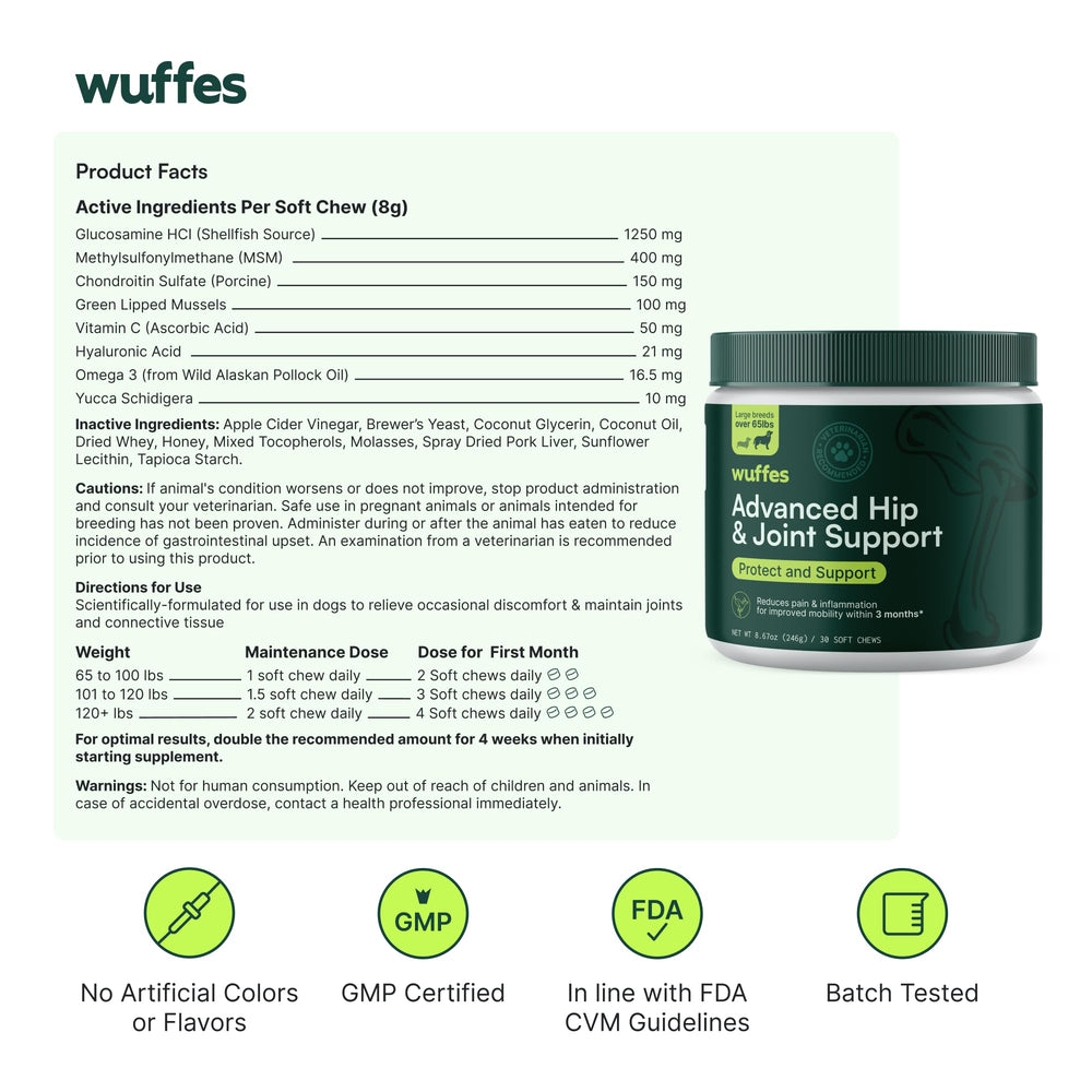 Wuffes supplement bag and label ready for daily dosing.