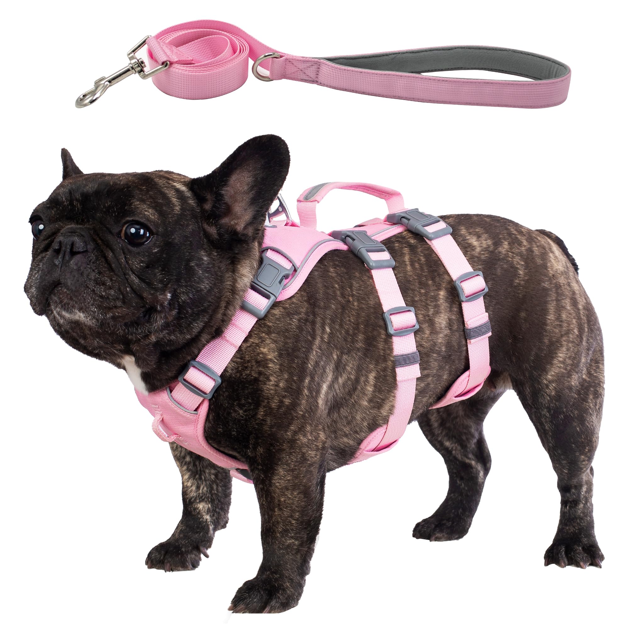 Wuffley escape-proof harness pink keeps small dogs secure during walks.