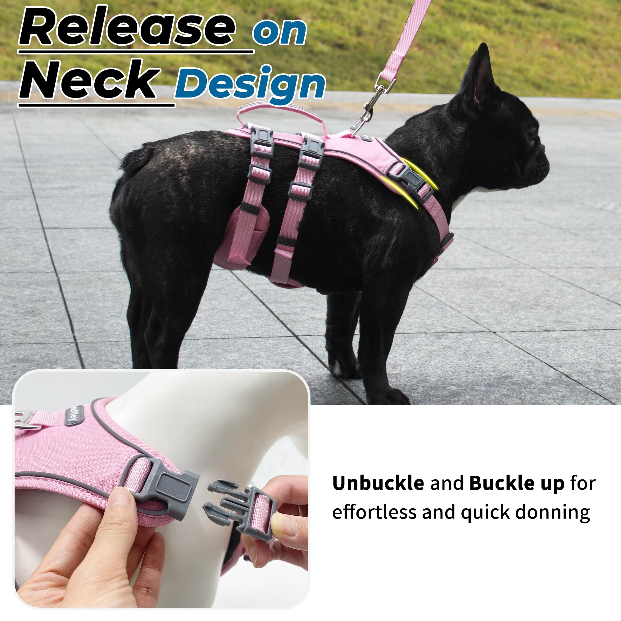 Wuffley harness five quick-release buckles for easy on/off