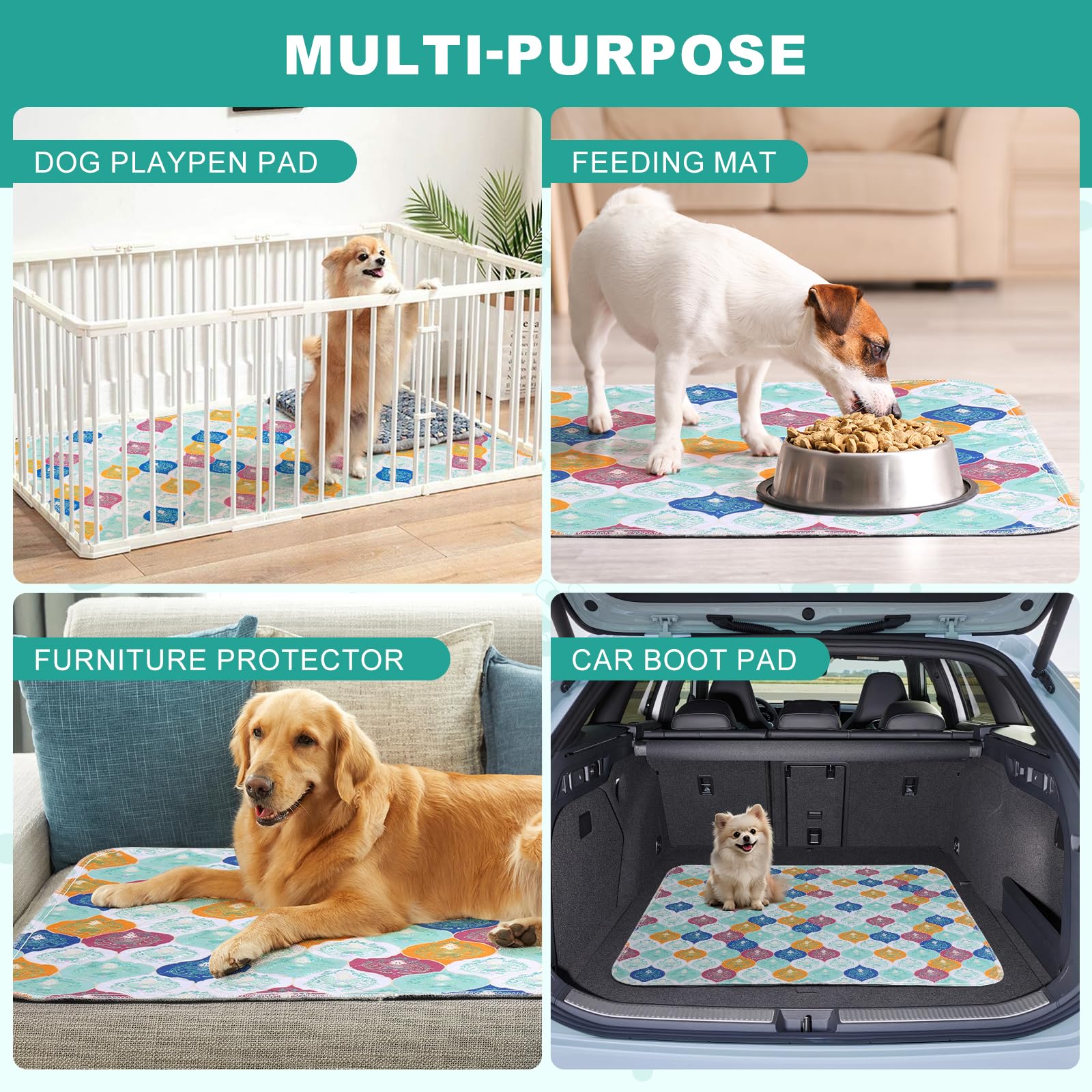WUFFLYDRY anti-slip-backing pad stays in place on floors.