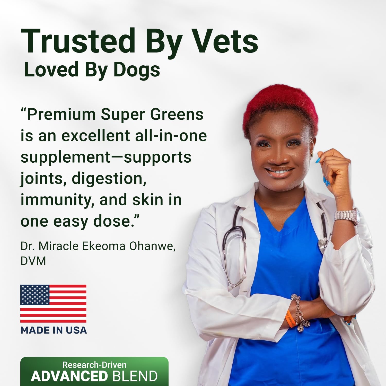 WuffWell coat-shine dog—omega-rich greens for fur health.