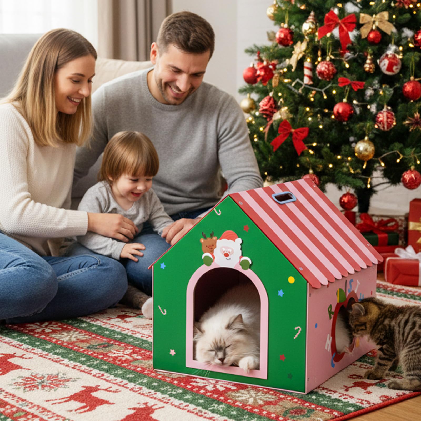 WUGO Christmas Cat Scratcher House packaging—gift-ready presentation for holiday gifting.