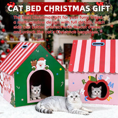 WUGO Christmas Cat Scratcher House roof detail—festive design adds holiday charm to a cozy cat space.