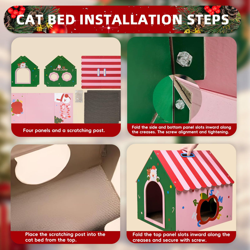 WUGO Christmas Cat Scratcher House scratching-pads—two included for extended play and seasonal claws relief.