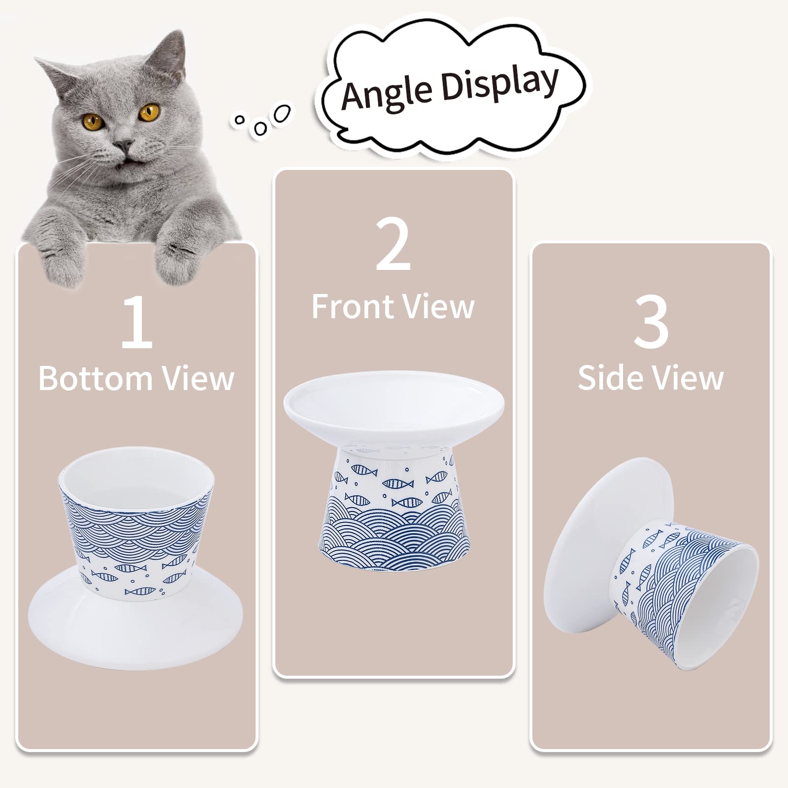 WUHOSTAM handmade sea waves pattern adds charm to pet mealtime imagery.