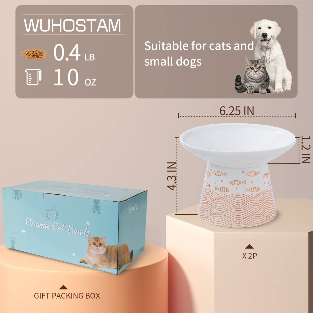 WUHOSTAM wide-mouth cat bowl top view shows a 6.25-inch opening for whisker comfort.