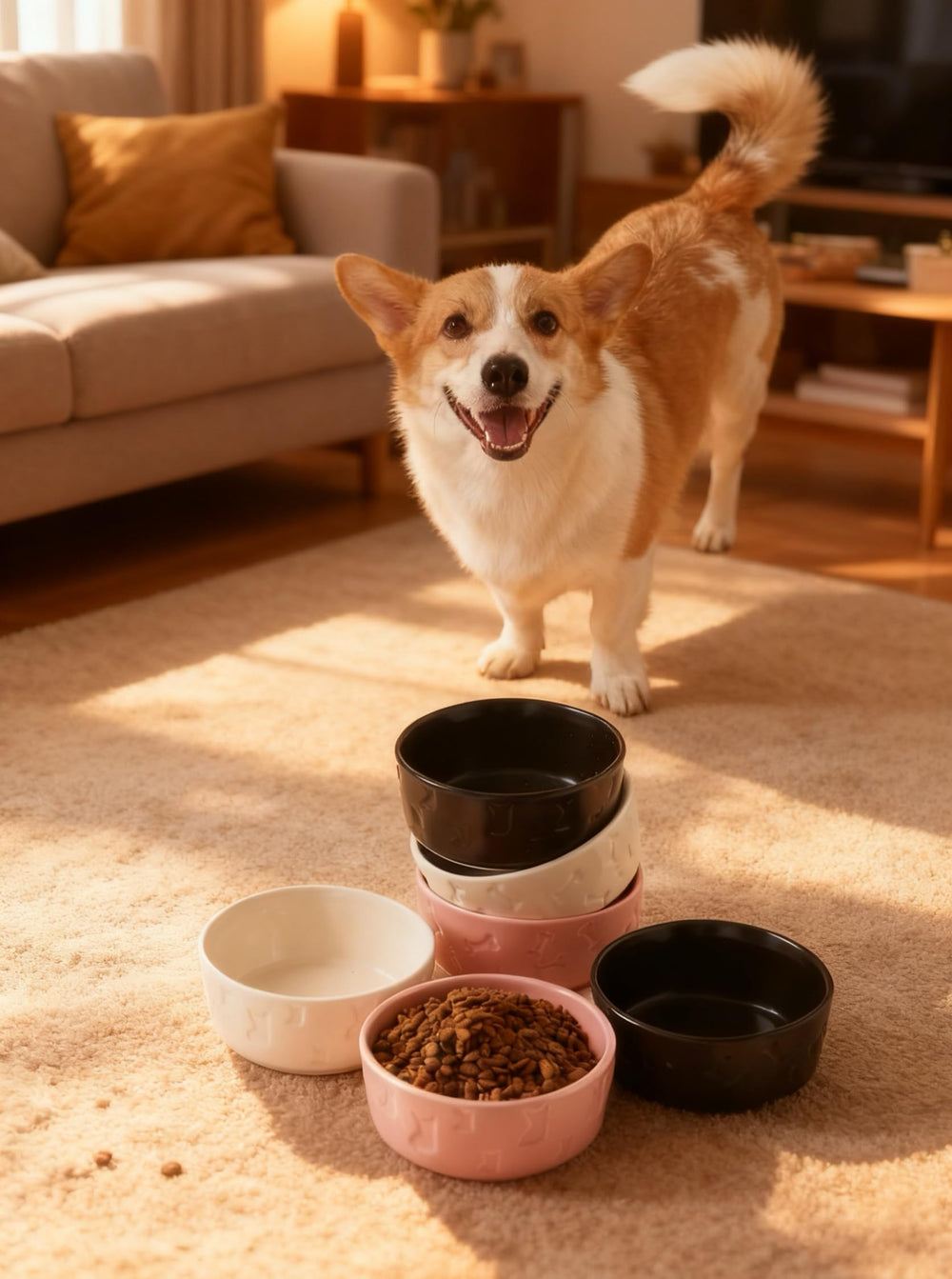 WUYIAZHI pink paired bowls add charm to pet dining