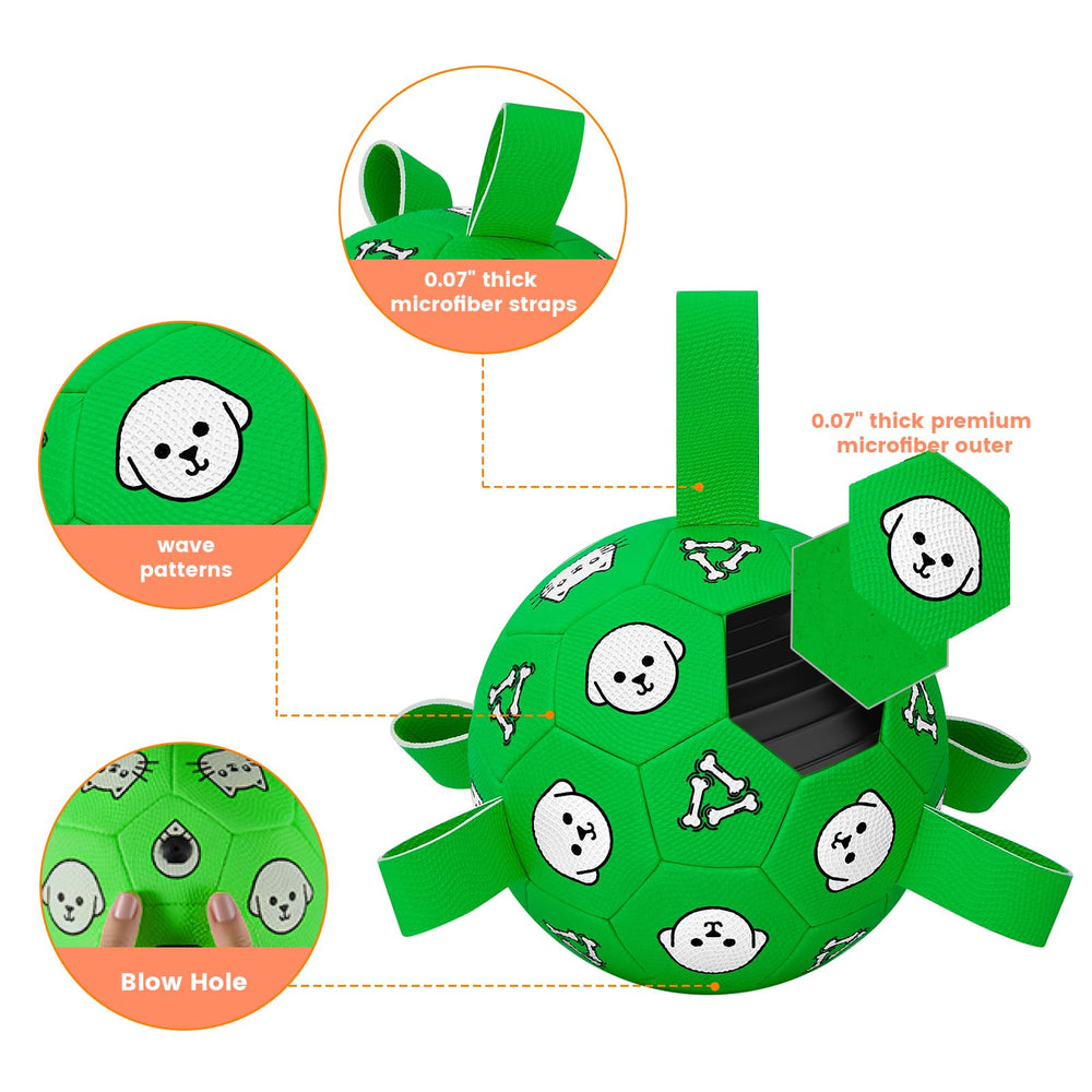 WYNTRIUM dog soccer ball in bright colors and prints for outdoor visibility.
