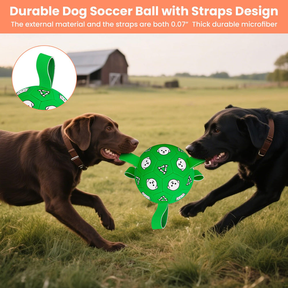 WYNTRIUM dog soccer ball with soft tabs for easy grabbing.