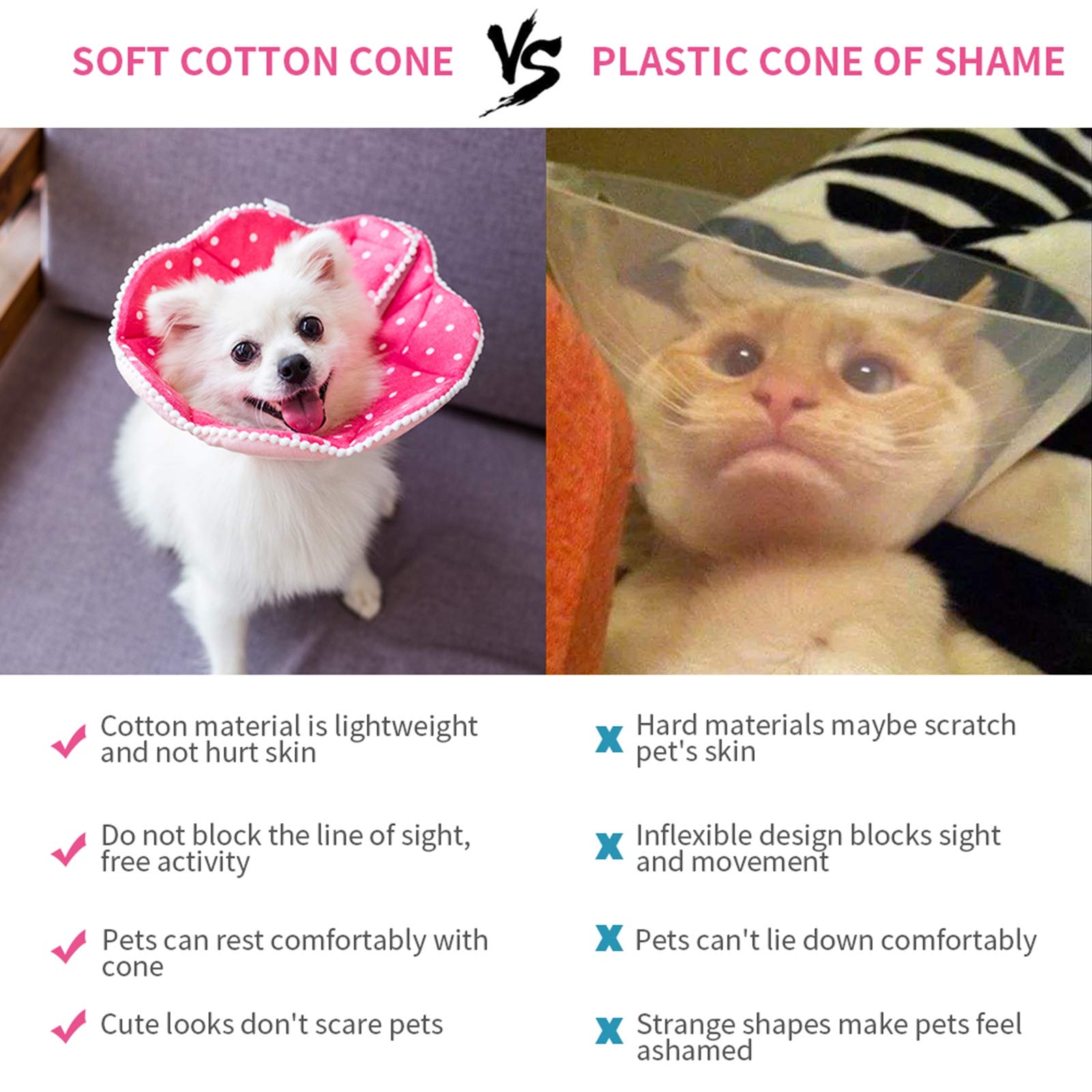WZ PET soft recovery collar closeup shows gentle fabric comfort