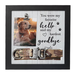 X-partner pet memorial frame with dog photo and collar slot for keepsakes