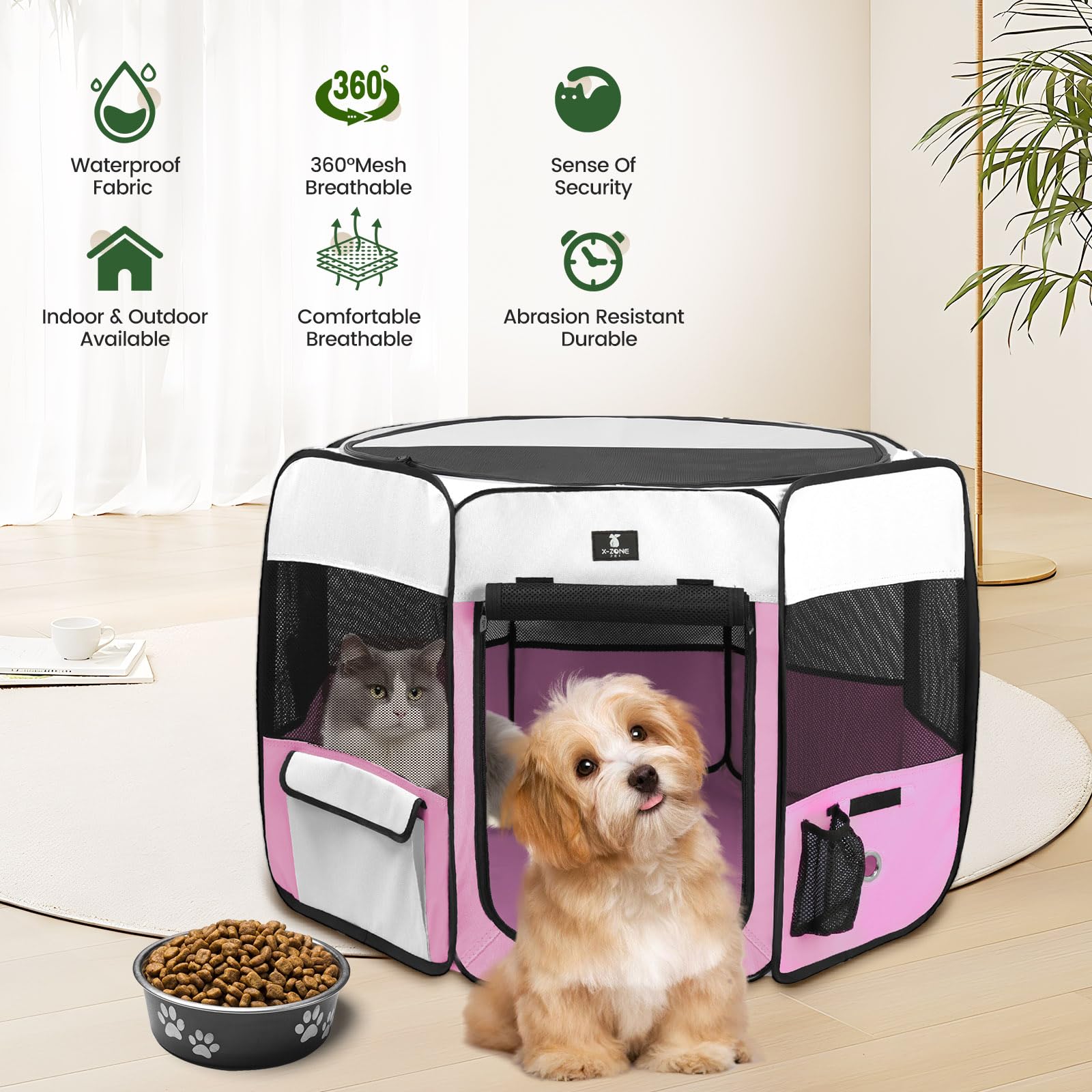 X-ZONE PET dog playpen with carry case enables compact travel and outdoor use