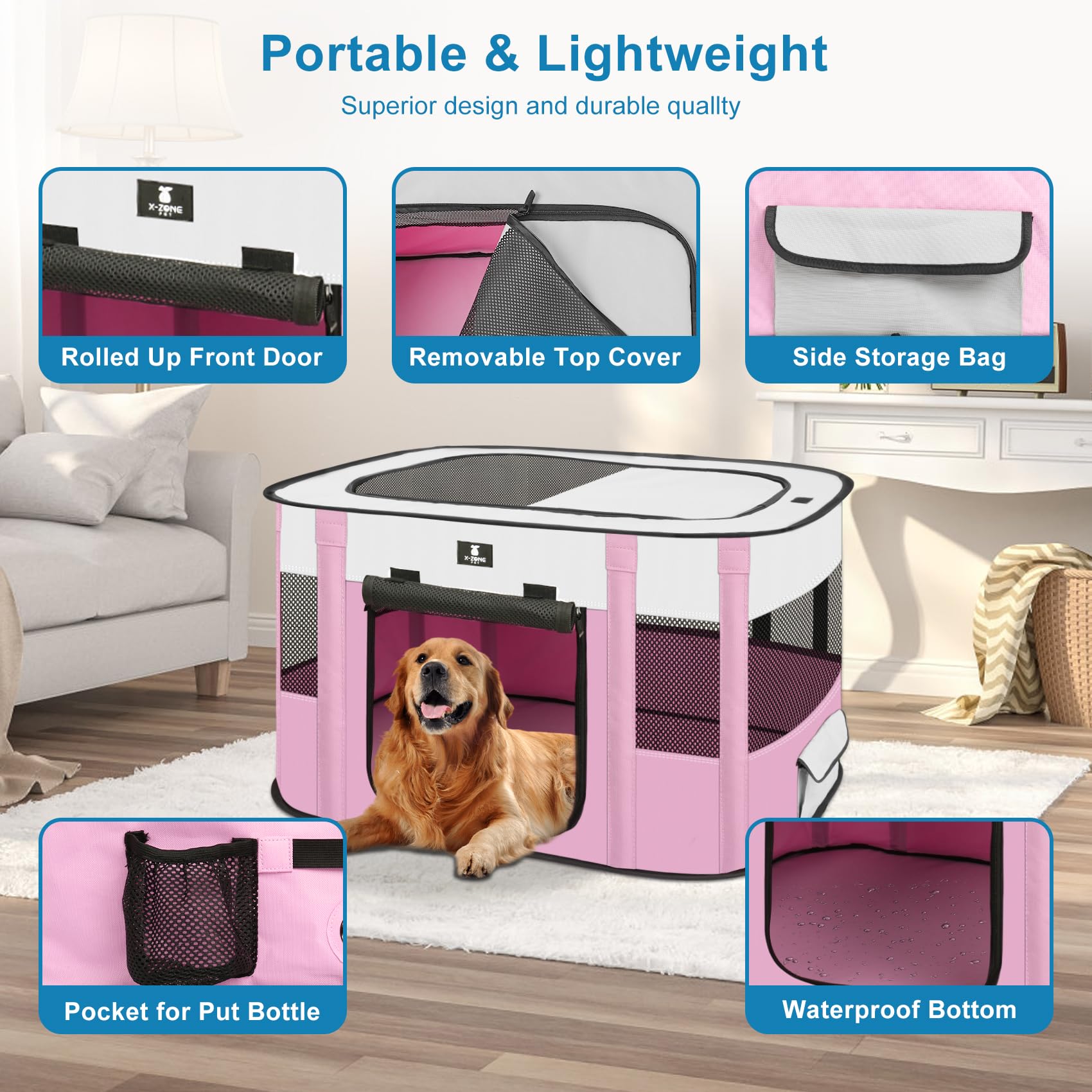 X-ZONE PET Dog Playpen no-assembly setup for quick use.
