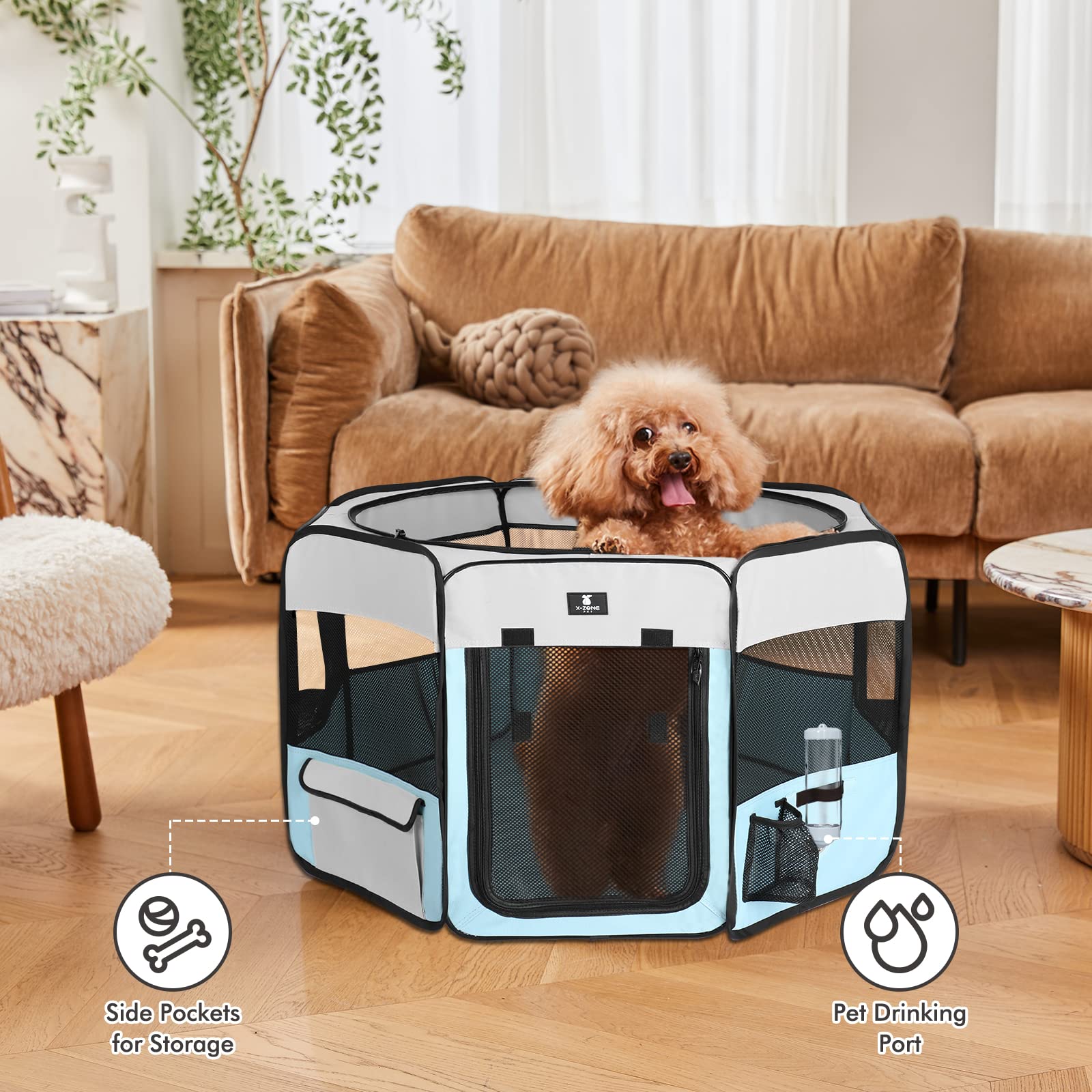 X-ZONE PET dog playpen 600D oxford fabric for durable use.