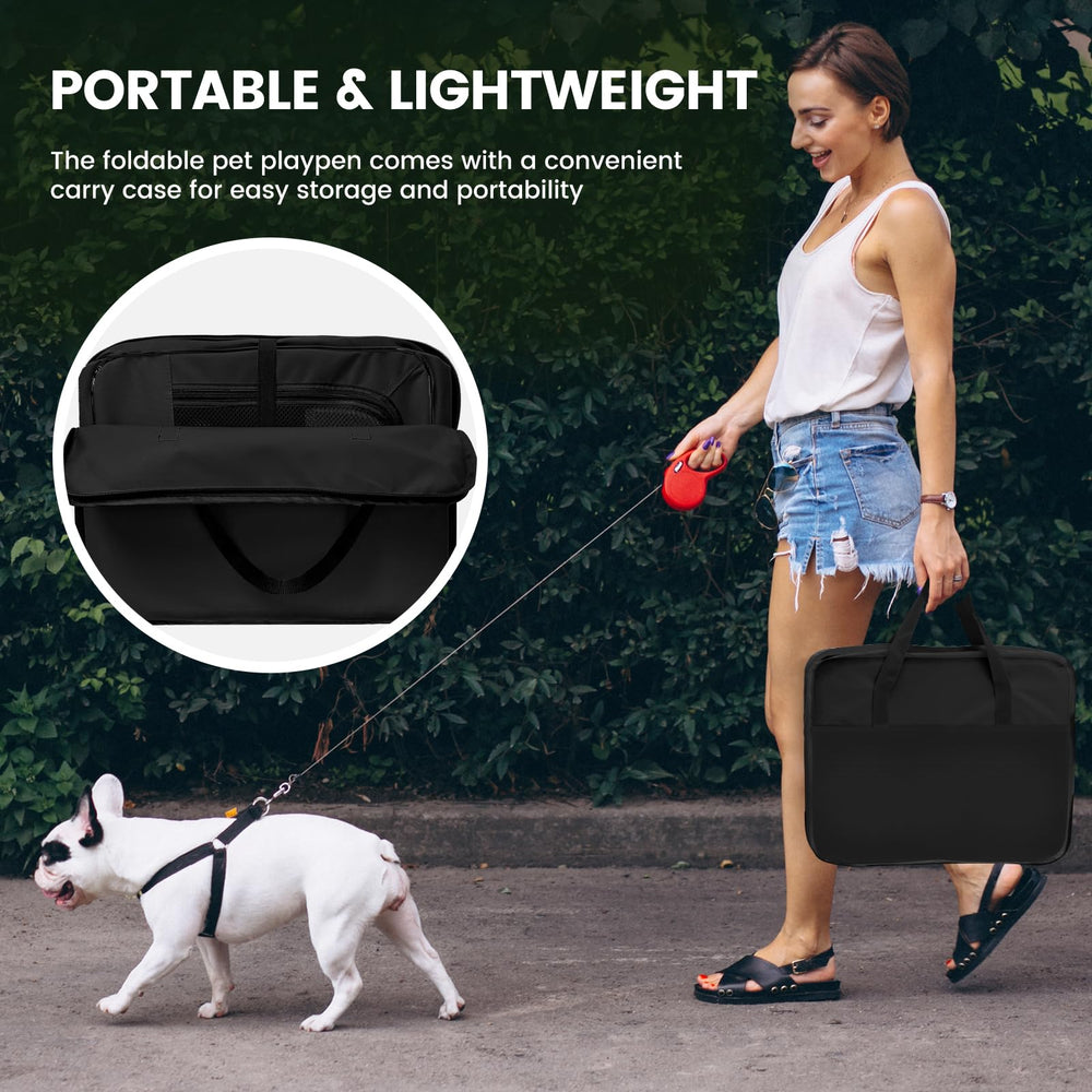 X-ZONE PET dog playpen side pocket stores water bottle.