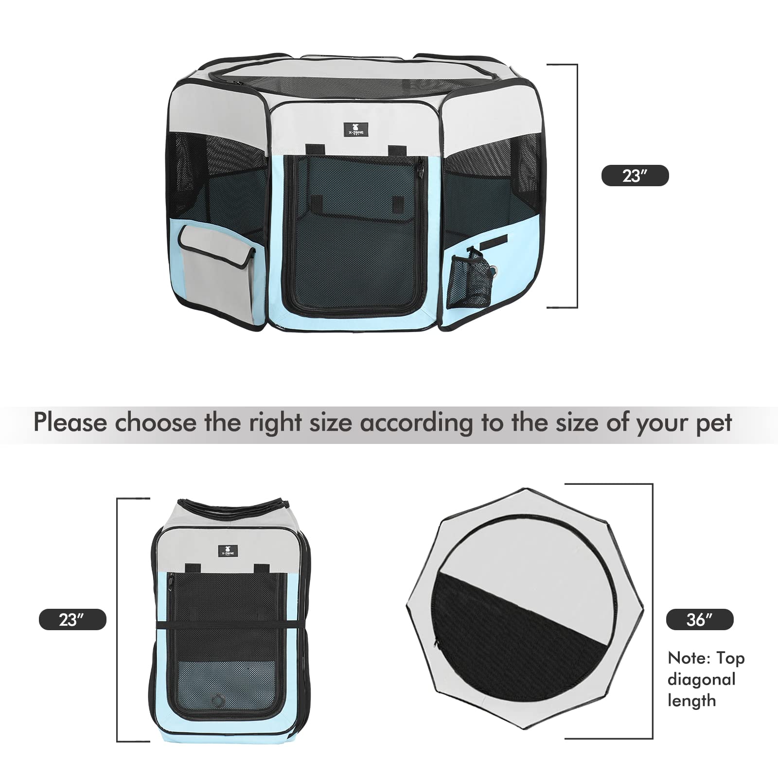 X-ZONE PET playpen with oxford side pocket for storage