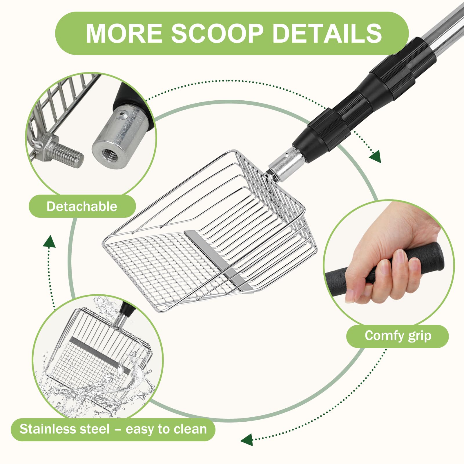 XBX easy-clean metal scoop rinses quickly after daily use