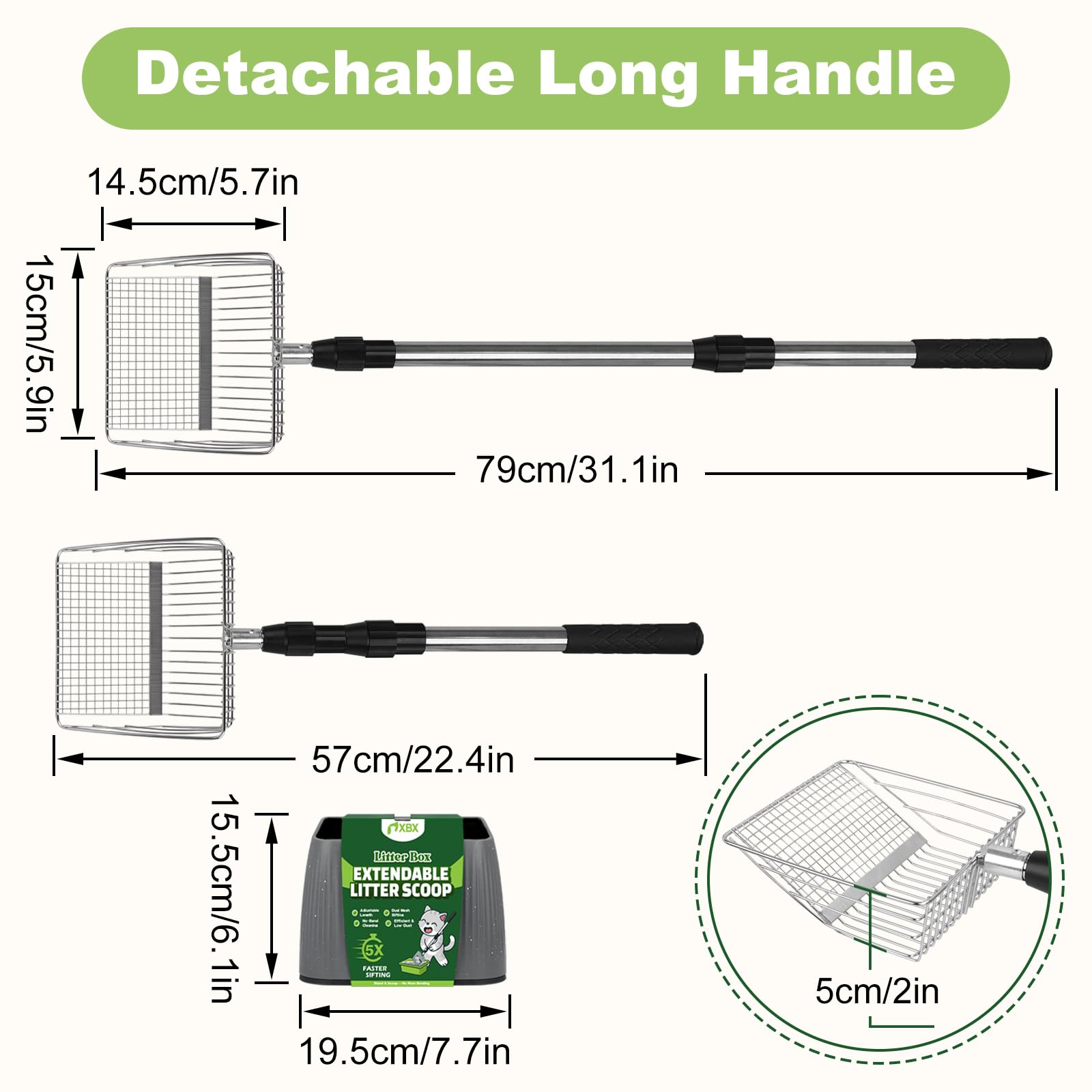 XBX ergonomic non-slip handle provides a secure grip during scooping