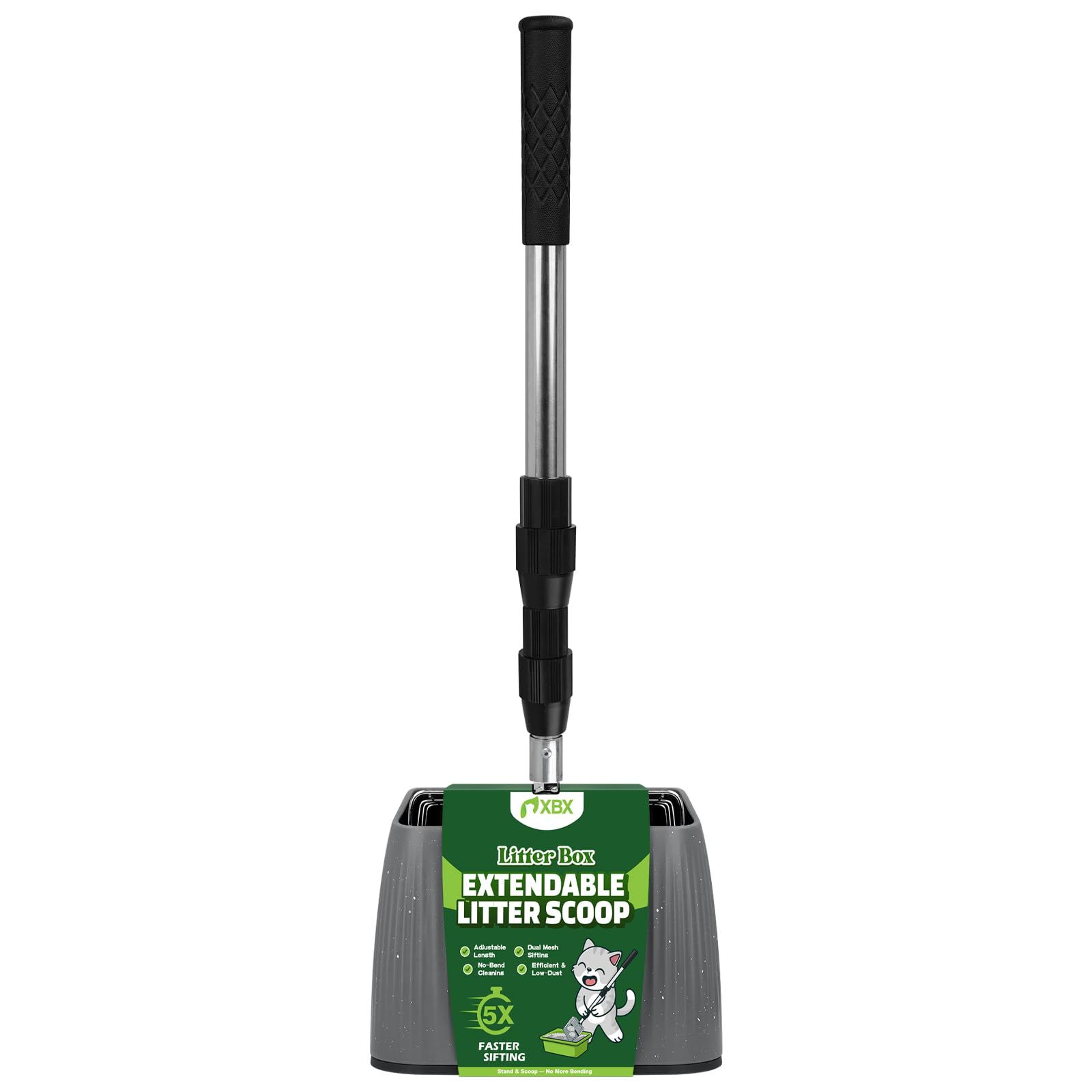 XBX stainless steel litter scoop with wide sift holes for efficient clump lifting