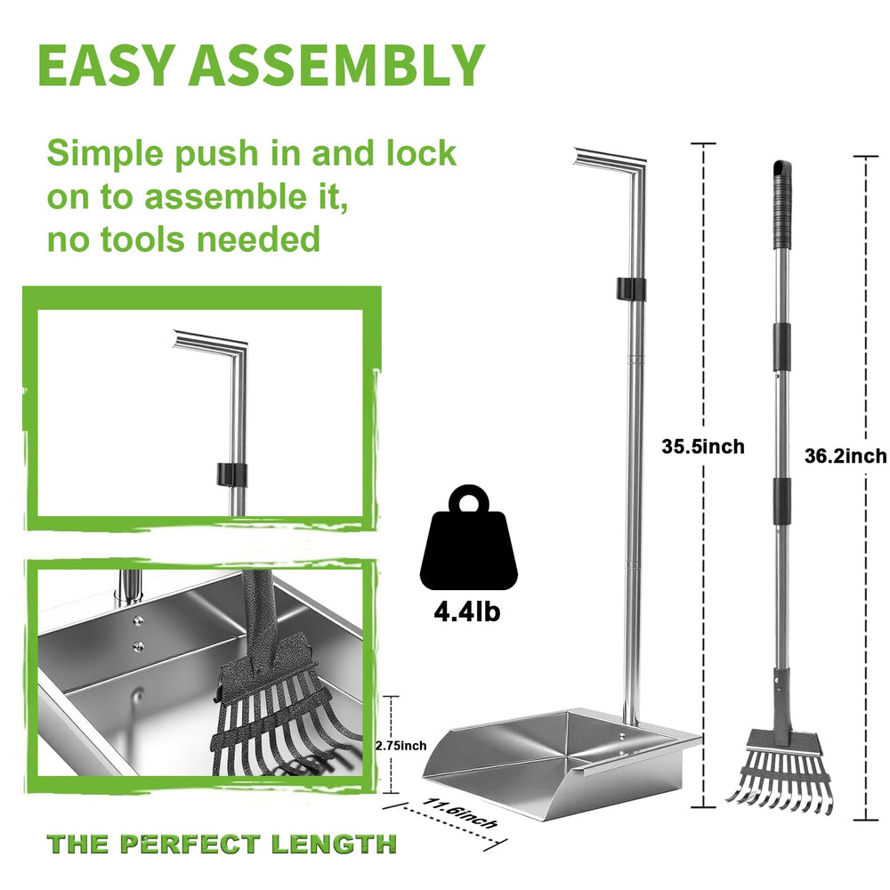XDMURYM pooper scooper ergonomic handle reduces bending for easier pickups.