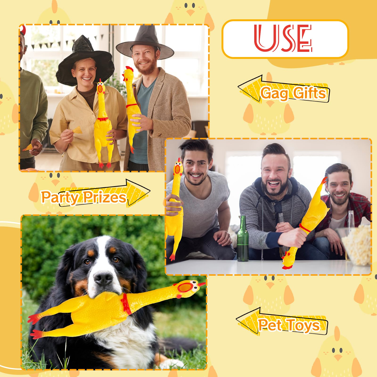 Xeehwb rubber-chicken-stress-relief depicts a soft, safe texture for playful squeezes