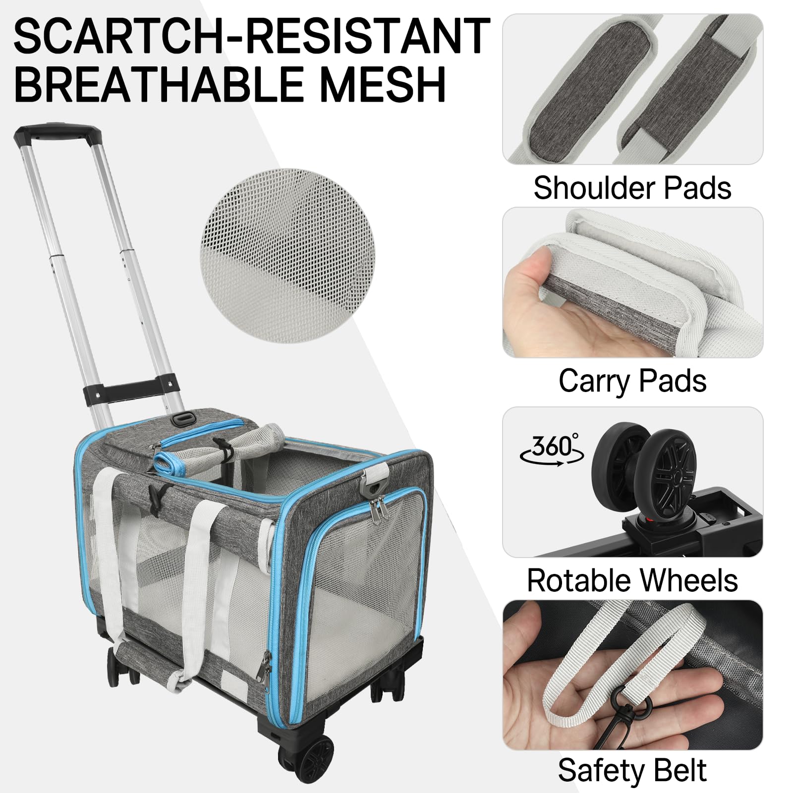 Xeoca pet carrier nylon-durability highlights rugged travel-ready construction.