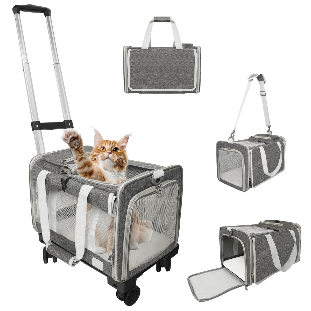 Xeoca pet carrier with wheels under-seat design supports easy airline travel.