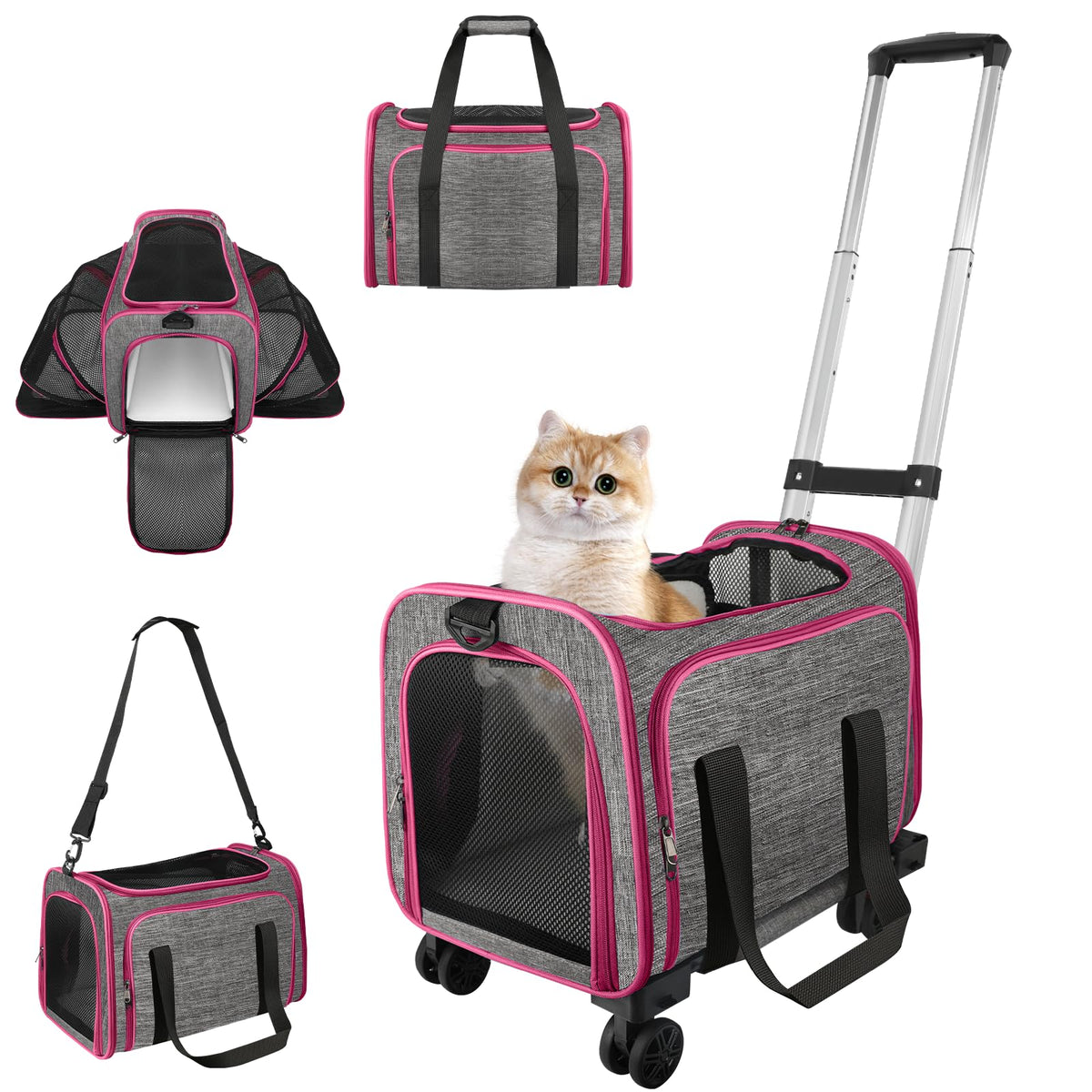 Xeoca pet carrier with wheels fits under airplane seat for travel
