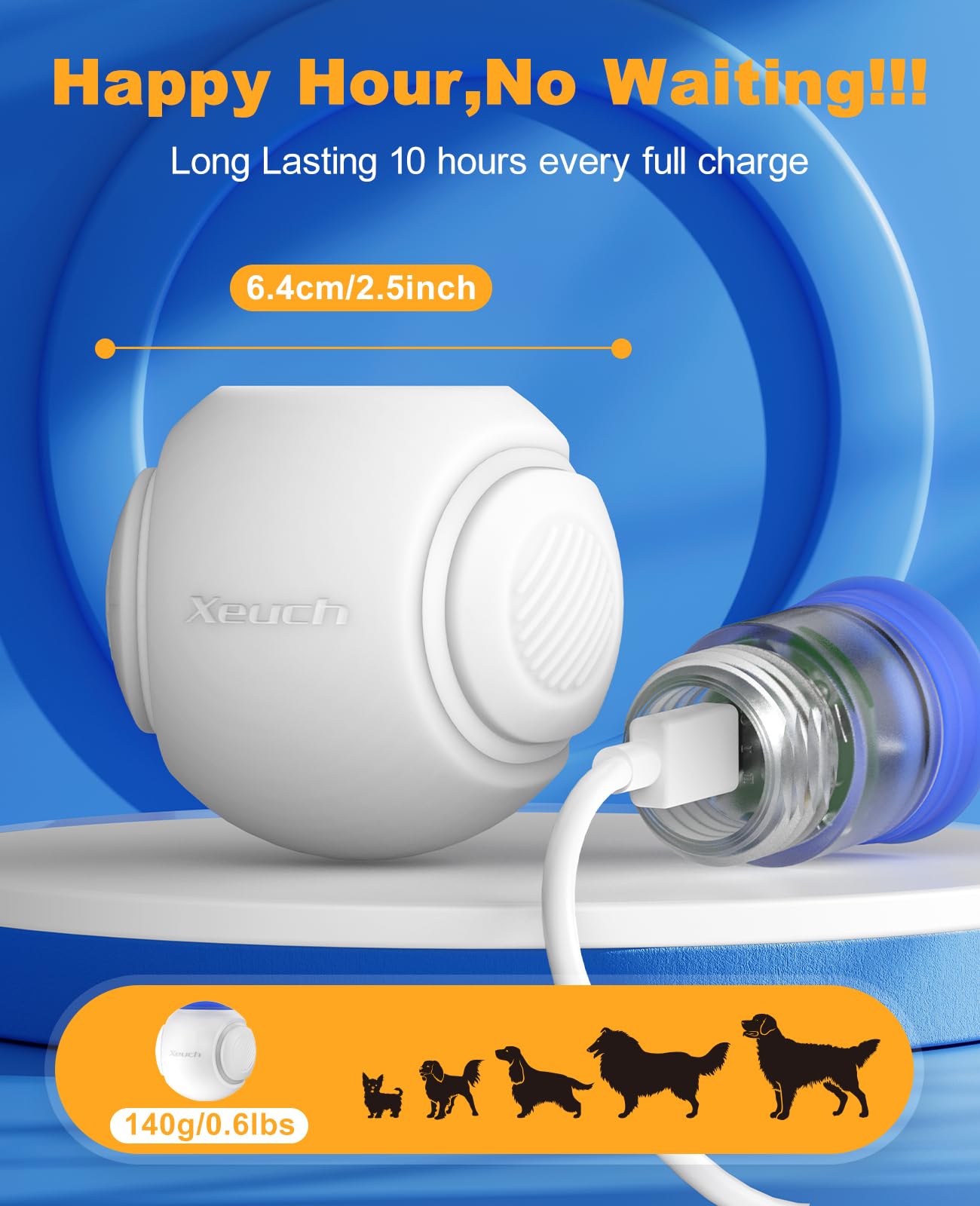 Xeuch blue color-changing LED visuals during playtime with dog