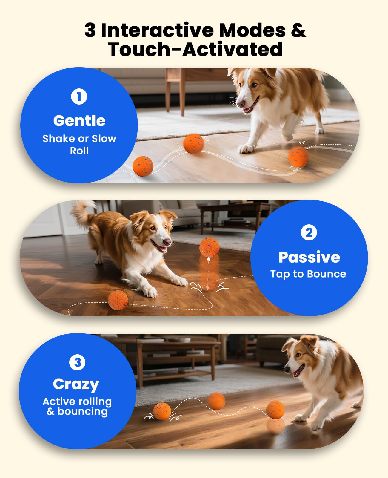Xeuch Smart Interactive Dog Ball night play with RGB lights entices dogs.
