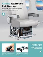 Xevera cat-dog carrier under-seat-fit-grey shows compact airline-ready design.