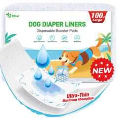 Xfire dog diaper liner packaging demonstrates easy insertion and mess protection