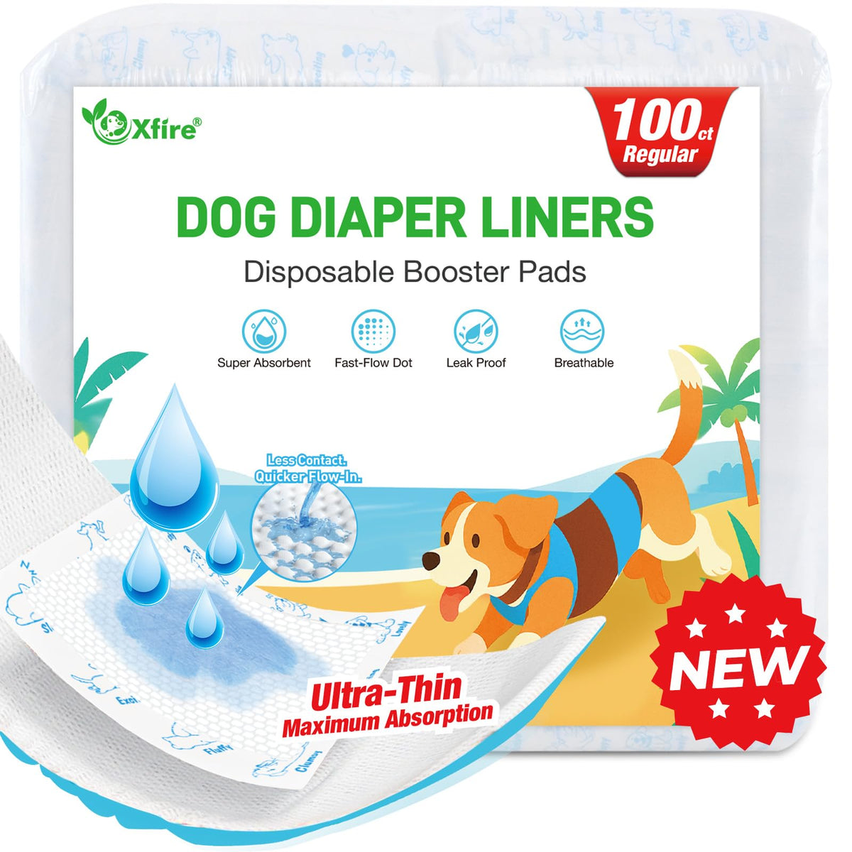 Xfire dog diaper liner regular overview shows lightweight, absorbent protection for daily wear.